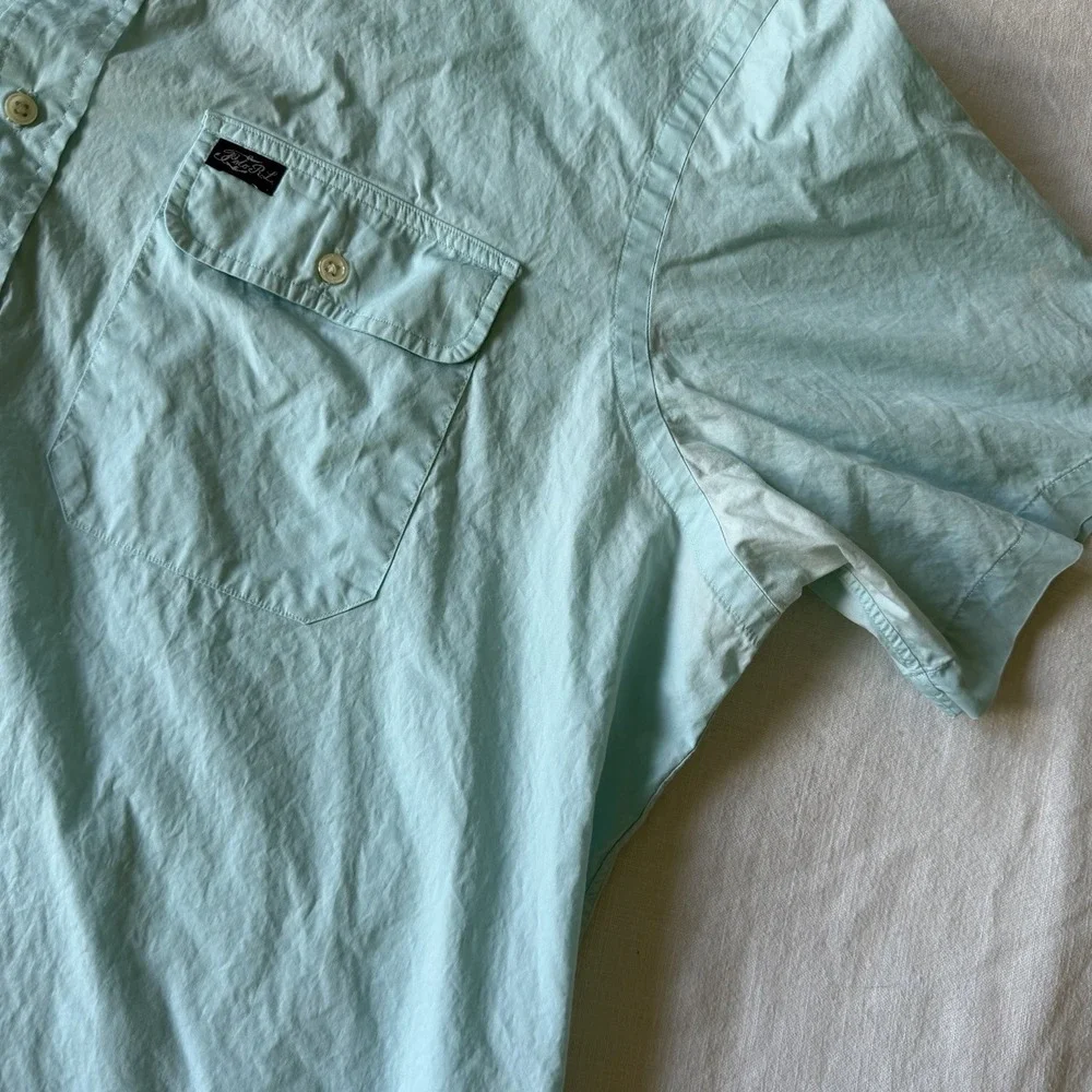 90's Polo Ralph Lauren Short Sleeve Deck Shirt XXL Faded Teal Double Pocket‎ RL